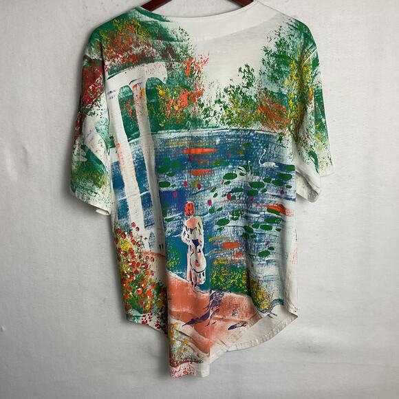 Vintage Marguerita Hand Painted Cotton Tee Lady by the Lake Medium - Picture 5 of 10